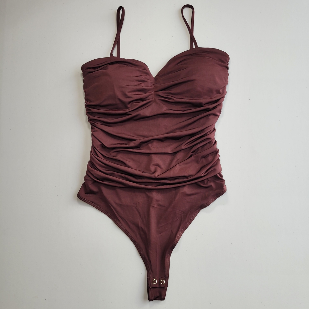 Express Maroon Gathered Bodysuit